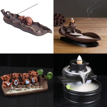 

Golden Mouse Backflow Incense Burner Ceramic Black Turn Luck Cone Censer Living Room Incense Base for Home Decor