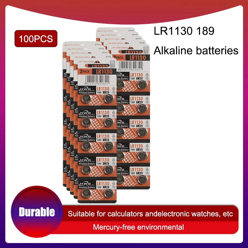AG10 Battery 100pcs for Eaxell LR1130 LR54 Coin Button Cells 1.5V