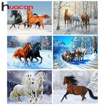 

Huacan Full Square&Round Diamond Painting 5D Horse Winter Diamond Embroidery Mosaic Animal Home Decorations
