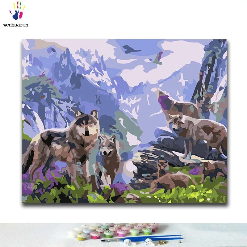 DIY окраска по номерам Животные под фиолетовый небо масляной картины с комплекты