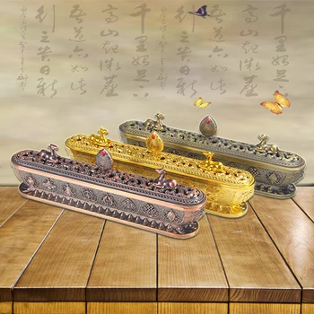 

Eight Auspicious Lying Incense Burner Alloy Aromatherapy Stove 8-Character Mantra Bronze Stick Incense Box For Buddha Ornaments