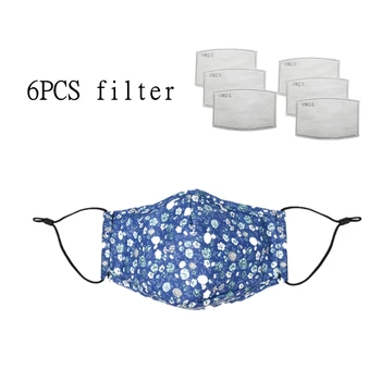 

PM2.5 Dust Mask Filter 6pcs Activated Carbon Filter Mouth Mask Flower Printing Reusable Mask Washable Summer Refreshing Mask