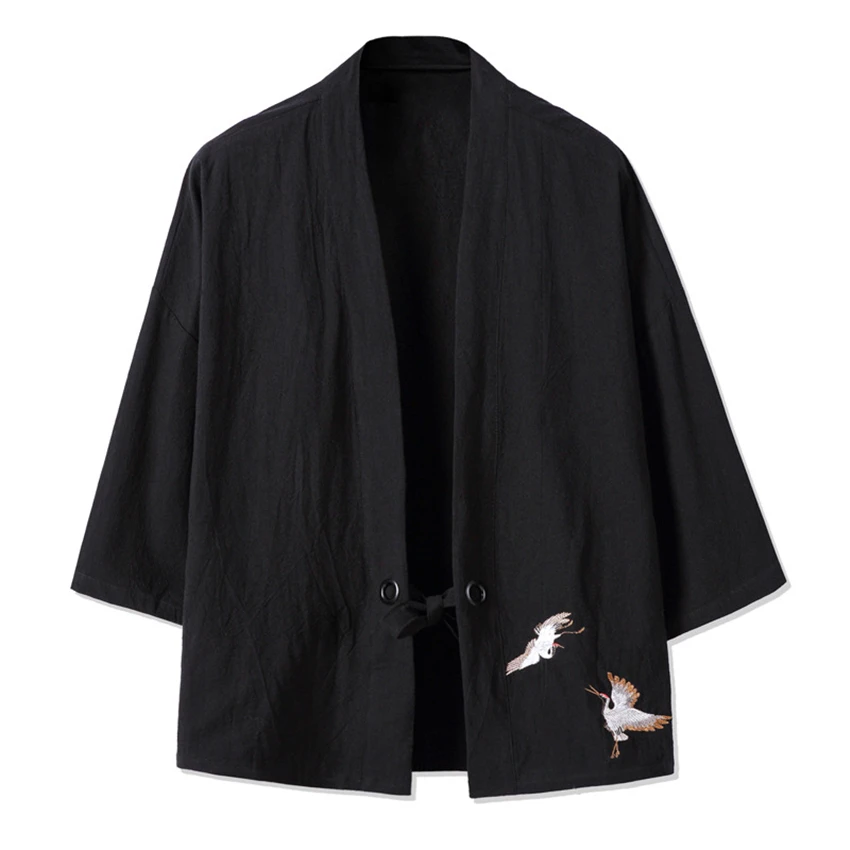 Crane Embroidery Haori Kimono Harajuku Japanese Style Plus Size Men Samurai Costume Yukata Asian Clothes Cardigan Women Jacket,japanese kimono,japanese kimono cardigan,japanese kimono shirt