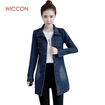 

Women Long Denim Jacket Autumn Winter Korean Slim Long Base Coat Women's Frayed Navy Blue Plus Size Jackets Coats Cool 5XL
