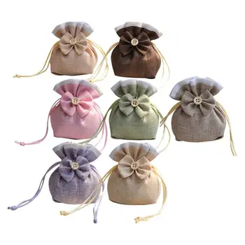 

7/14PCS Drawstring Bag Small Linen Drawstring Bag Pouch Sachet Bowknot Decor for Lavender Spice Herbs Drawstring Pouch