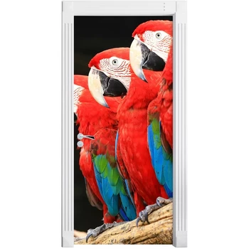 

PVC Mural Paper Print Three Parrot Art 3D Renew Picture Self Adhesive Waterproof Door Stickers Home Decor Wallpaper For Bedroom