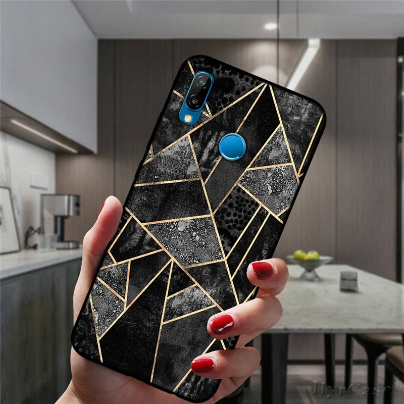 Marble Geometric Art Phone Case For Huawei P30Lite P10 P20 P30 P40 Lite E Pro Plus Y9 P20Lite Black Coque Soft Silicone Cover huawei silicone case Cases For Huawei