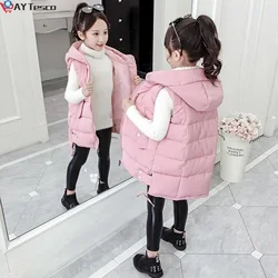 Ay 2021 outono inverno crianças colete para meninas com capuz engrossar meninas quentes sem mangas jaqueta 3 12 anos crianças adolescente colete