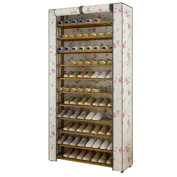 

Door multi-layer shoe rack dust cloth cover space saving simple bamboo shoe cabinet home economy large capacity storage shelf