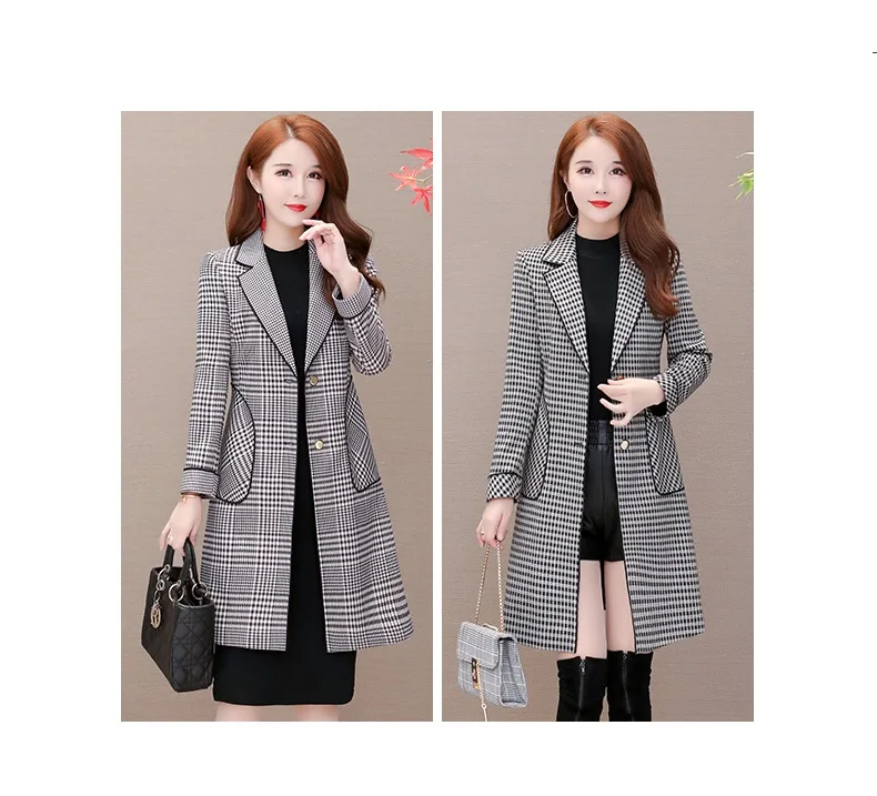 Lattice Windbreaker female Autumn coat New Classic coat Single-breasted slim Ladies coats Long sleeve Thicken trench coats 3XL