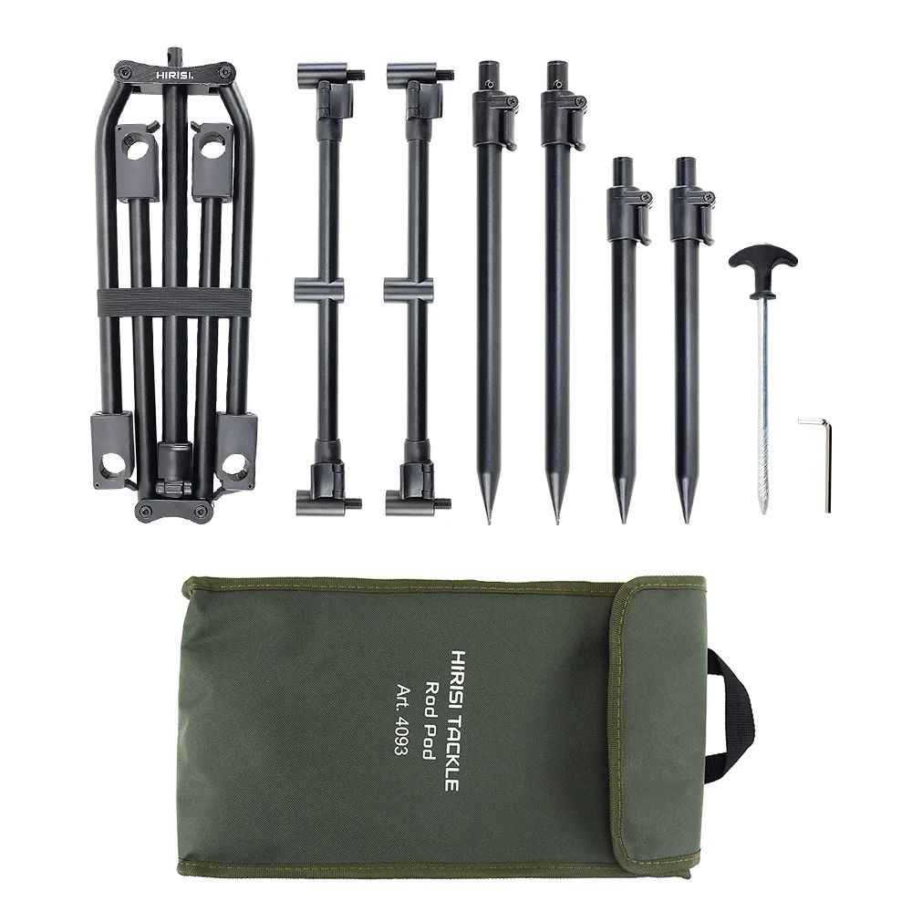 Hirisi Carp Fishing Rod Pod Set Folding Bank Sticks And Buzz Bars For 3  Rods With Carry Bag 4093