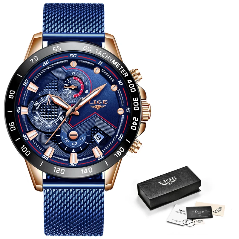 LIGE новые мужские s часы лучший бренд Роскошные наручные часы кварцевые часы синие мужские водонепроницаемые Спортивный Хронограф Reloj Hombre