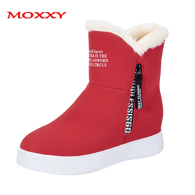 

2019 New Red Black Snow Boots Women Plus Fur Warm Winter Boots Comfort Round Toe Suede Zip Wedge Heel Ankle Boot botas mujer