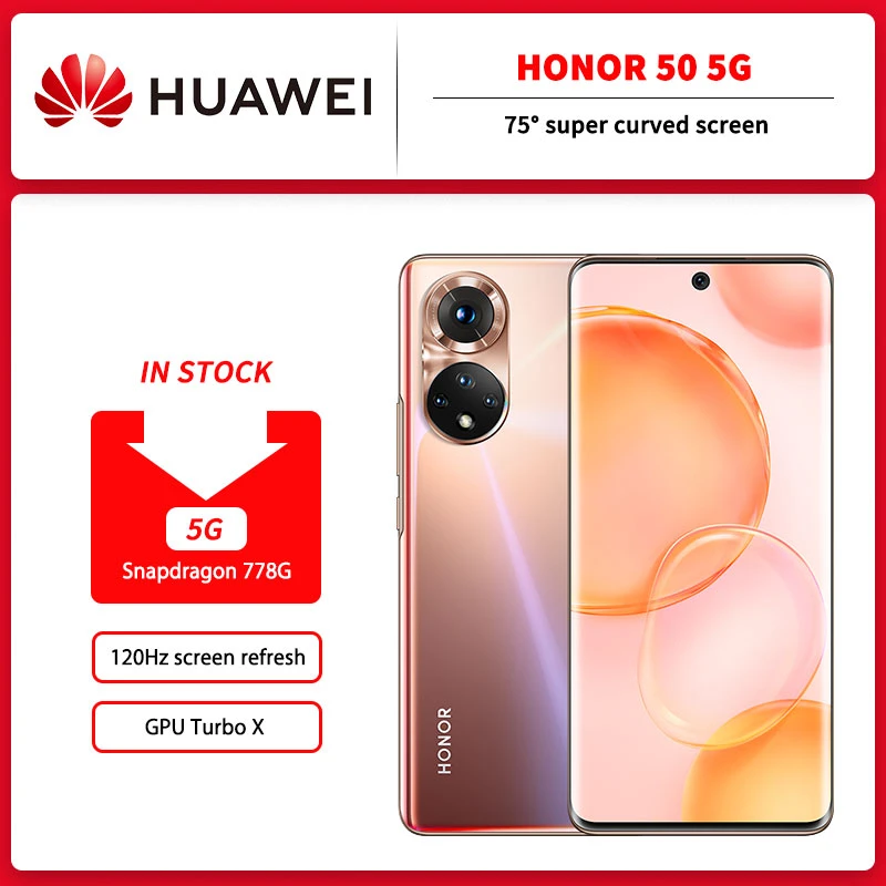 CN Version HONOR 50 5G MobilePhone 6.57'' 120Hz OLED Curved Screen Snapdragon 778G Octa Core 66W SuperCharge 108MP Quad Camera huawei mobile phone sale