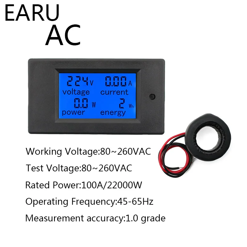 AC80-260V 0-100A 0-20A цифровой вольтметр Амперметр тестер энергии питания 110 В 220 В измеритель напряжения тока мощность ваттметр питания DIY
