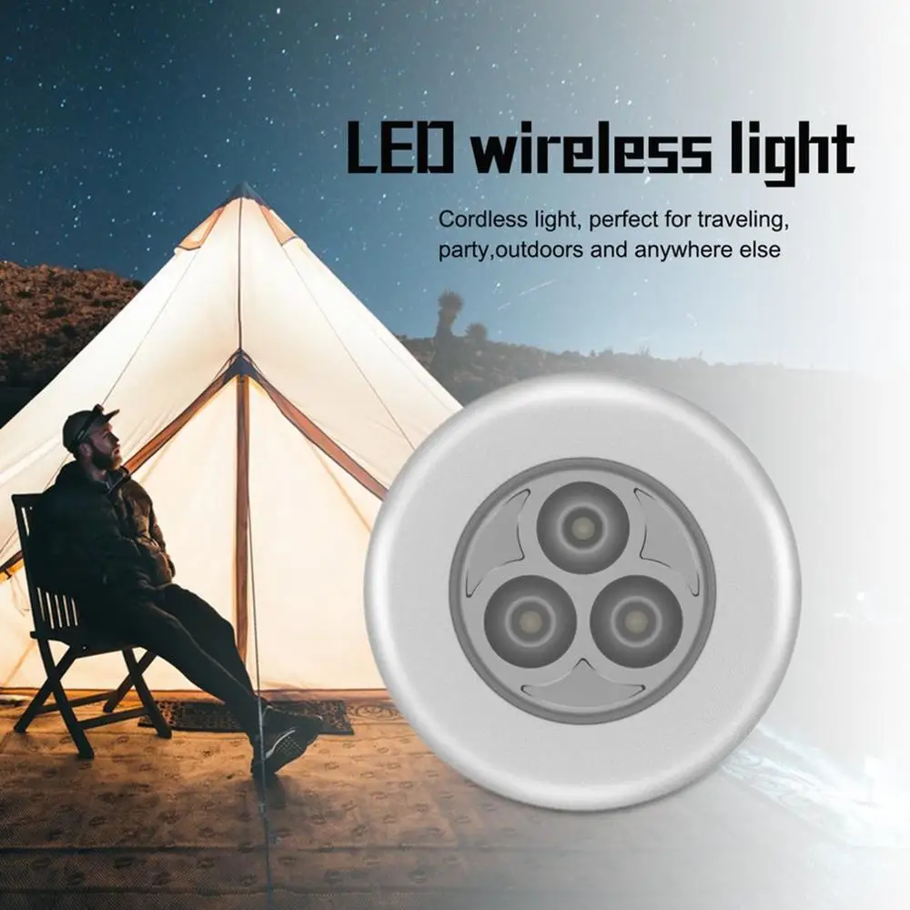

Stick Pat Lamp 3 LEDs Touch Lamp Ceiling Wall/Cabinet Light Mini LED Night Light Battery-powered Bedside Emergency Lamp