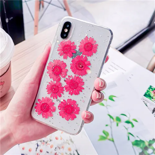 Чехол для телефона с настоящими цветами и сушеными цветами для iPhone X, XS, XR, XS, Max, 6, 6 S, 7, 8 Plus, прозрачная блестящая красивая мягкая задняя крышка из ТПУ - Цвет: Flower 6