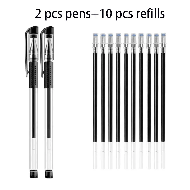 

12 Pcs/lot 0.5mm Gel Pen Pen Refill Rod Set High Capacity Blue Black Ink Shool Washable Handle Pens Writing Stationery