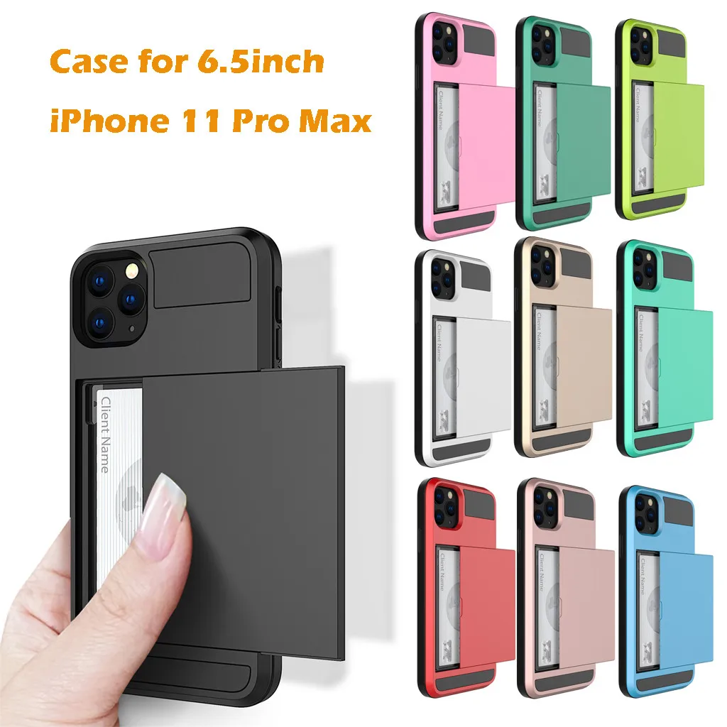 Чехол для iPhone 11 Pro Max 6,5 дюймов с функцией полной защиты, 2 отделения для карт, мягкий чехол-кошелек из ТПУ и жесткого поликарбоната