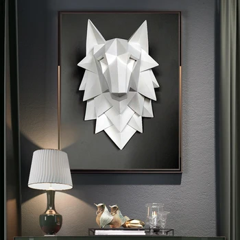 

Nordic geometric wolf head wall hanging decoration Wall decoration of living room creative 3D wall decoration room decoration