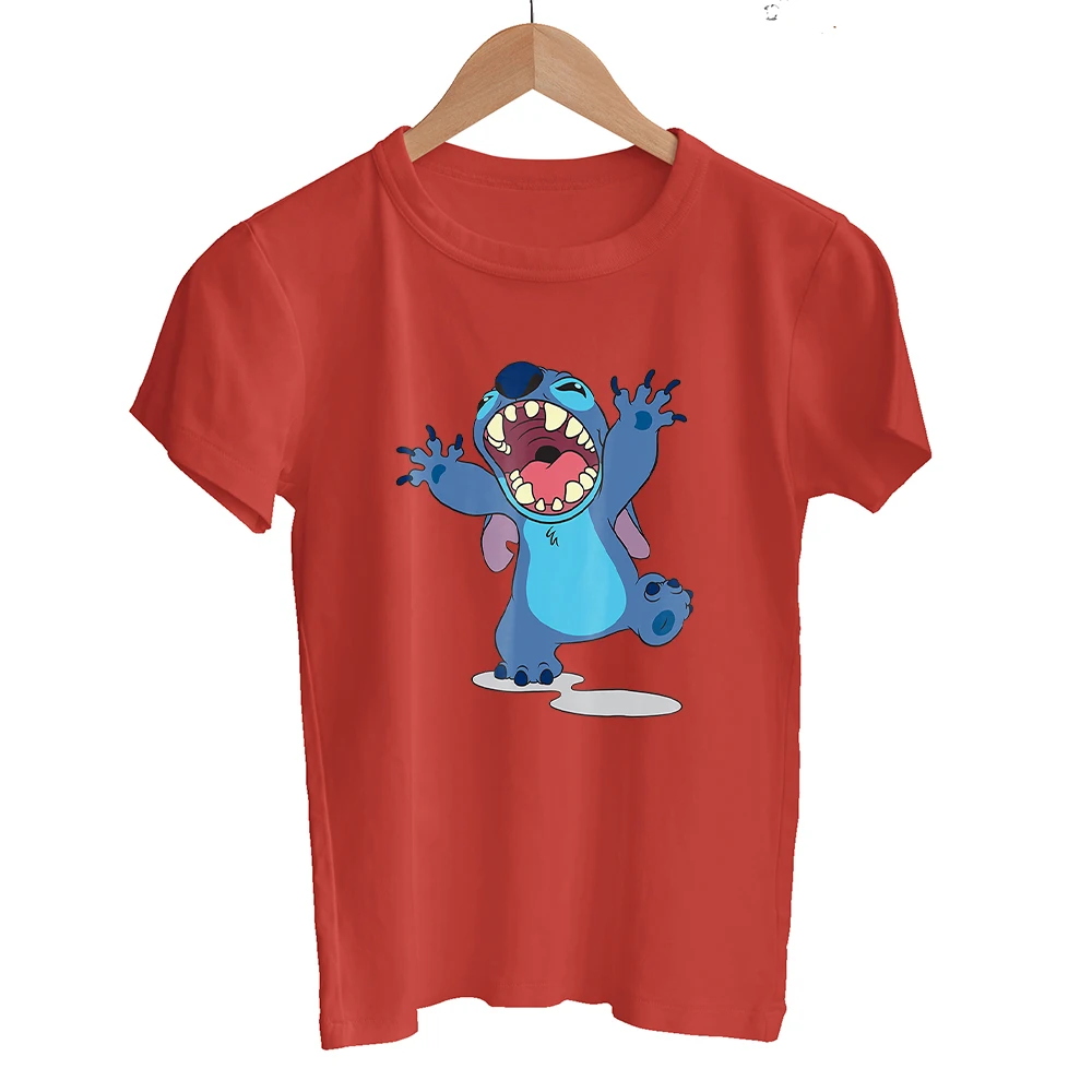 Новые летние женские футболки с принтом Disney Lilo & Stitch Kawaii коротким рукавом модные