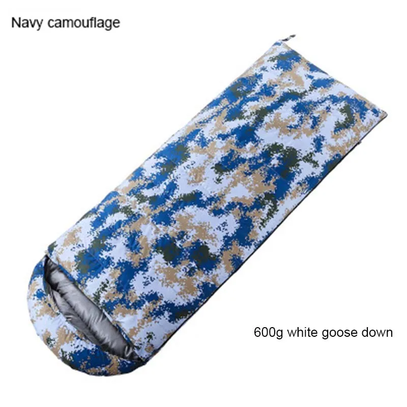 Navy 600g Fill Уличная спальная Сумка для кемпинга утолщенная ультра-легкая камуфляжная пуховая спальный мешок с гусиным пухом двойной спальный мешок - Цвет: Navy 600g Fill
