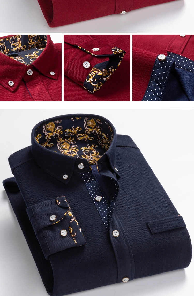 Camisa de vestir para hombres nueva camisa de manga larga de algodón sólido invierno de pana gruesa para hombre