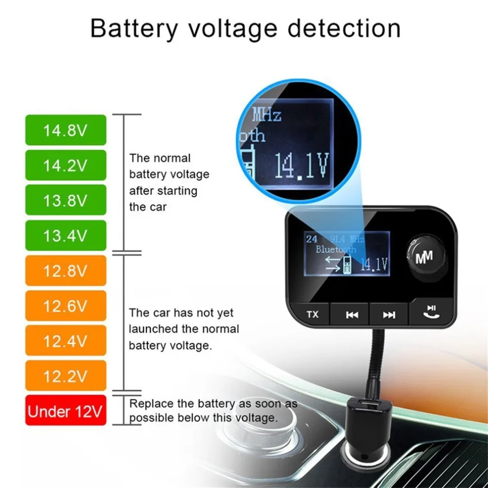 Беспроводной Bluetooth fm-передатчик, fm-модулятор, Автомобильный MP3-плеер с поддержкой TF, USB зарядное устройство, цифровой дисплей, автомобильный аксессуар