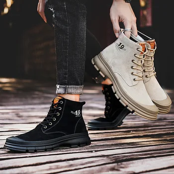 

2020 New Men's Boots Outdoor Baotou Work Ankle Boots Black Men's Lace-up Non-slip Boots Safety Sneakers Wearable Men's Boots