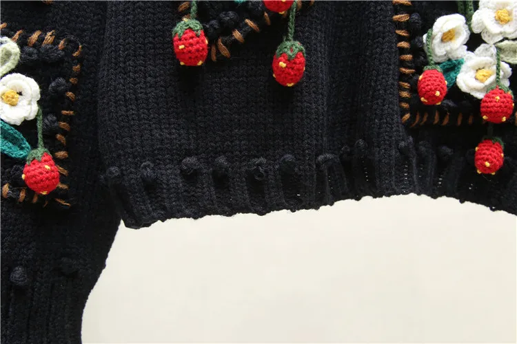 Роскошный фирменный дизайн зимний подиумный свитер женский элегантный крючок цветы клубника пуловеры Теплые Свободные Свитера вязаные топы новинка