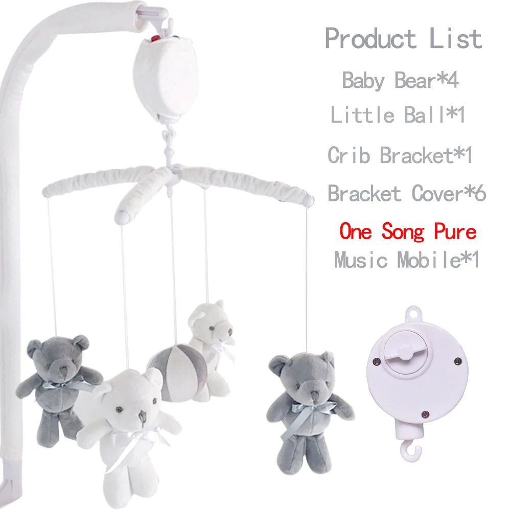 13Pcs Bear Baby Rattles Crib Mobile White Rattles Bracket Set 0-12M Baby Toys Remote Controll Clockwork Music Box Bed Bell Toy - Цвет: WJ3329