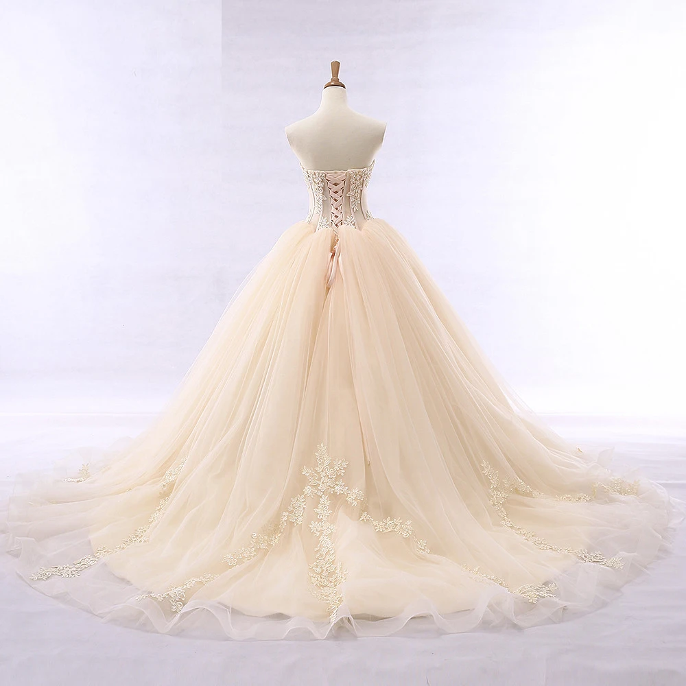 Vestido De Noiva, бальное платье принцессы, свадебное платье цвета шампанского, кружевные аппликации, Длинные свадебные платья, robe de mariee