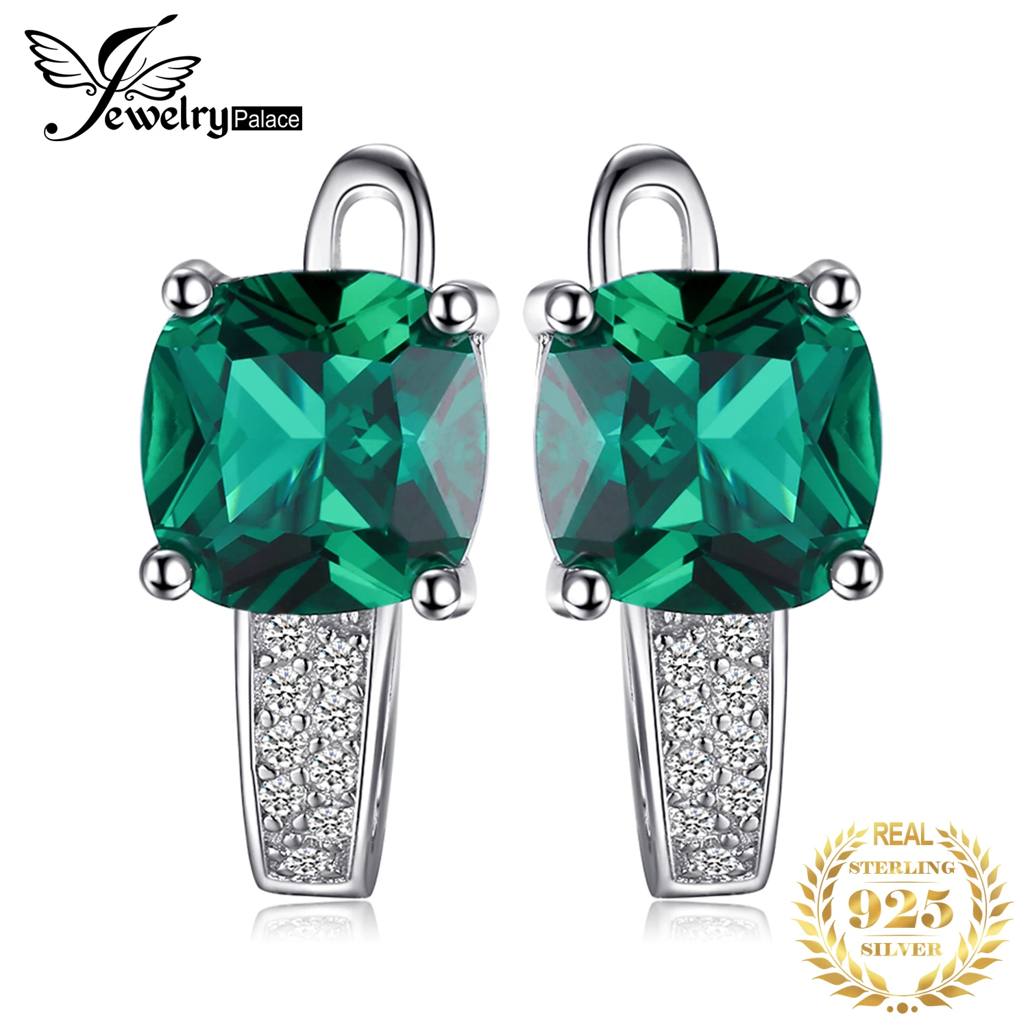 Tanie JewelryPalace utworzono kolczyki Nano Emerald Hoop 925 srebro kolczyki dla kobiet kamienie szlachetne koreańskie kolczyki biżuteria
