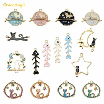 

10pcs 20pcs Enamel Cat Fish Bone Pendant Random Shape Alloy Star Charm For Women Necklace Bracelet Earrings Making Findings