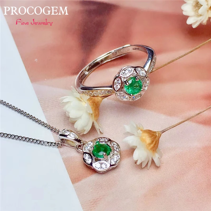  PROCOGEM naturel émeraude bijoux ensembles pour femmes belle Fine bijoux ensembles véritable vert p