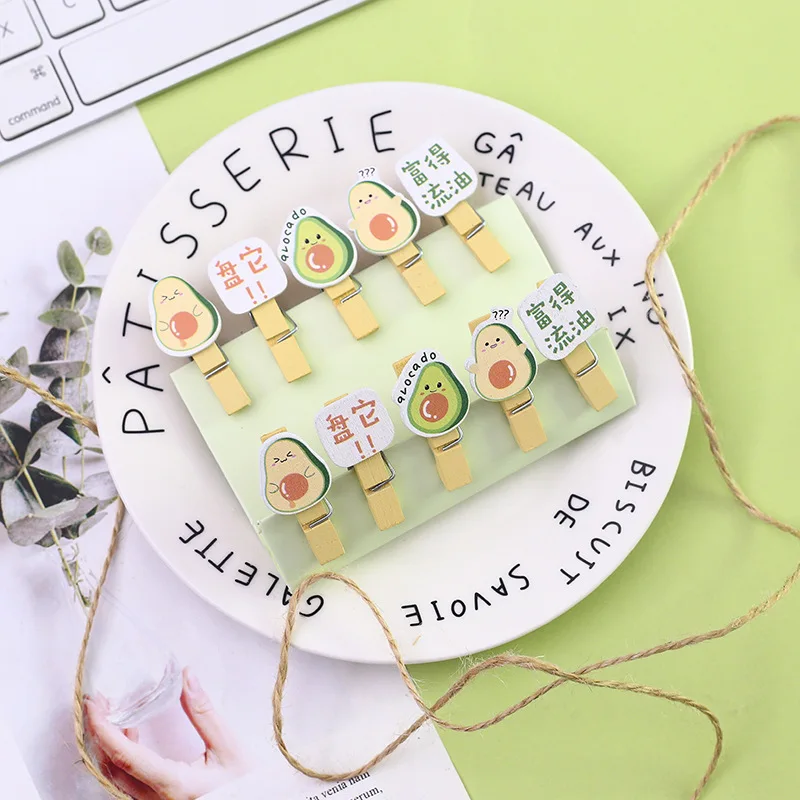 10 Pcs/Set Creative Lovely Avocado Wooden Clip Photo Clips Party Decoration Clip with Hemp Rope