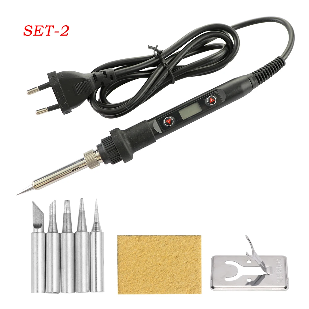 80W Soldering Iron LCD Digital Display Temperature Adjustable 220V EU Electric Solder Iron Set Welding Rework Station Repair Kit gas welding machine Welding Equipment