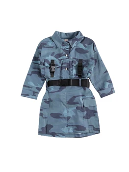 

2Pcs Toddler Girl 2T-7T Autumn Outfits Camouflage Lapel Long-Sleeves Blouse + High-Waist Short Skirt for Little Girls