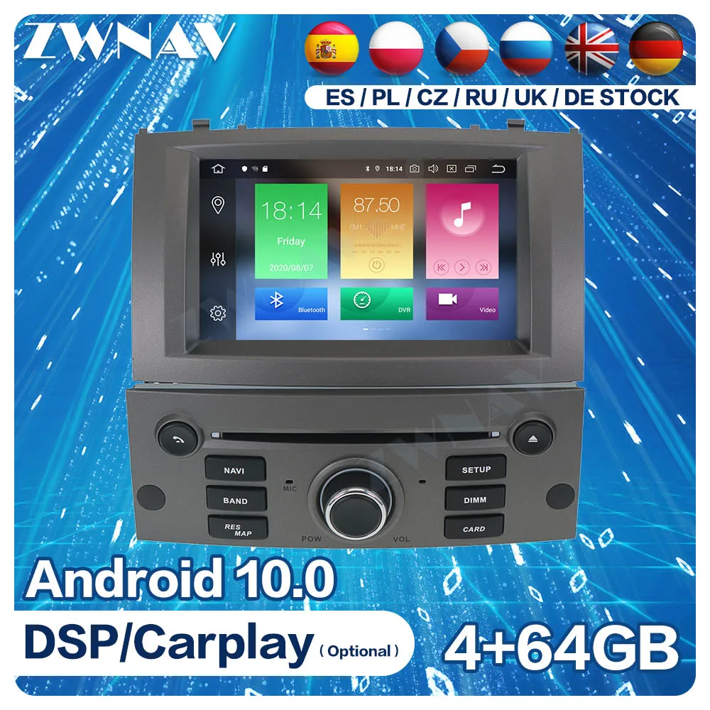 2 DIn Carplay Android Screen For Peugeot 407 2004 2005 2006 2007 2008 2009 2010 GPS Multimedia Audio Stereo Radio Receiver Unit
