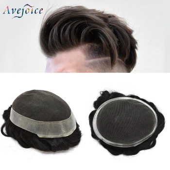 

Indian Hair French Lace & Clear PU Men Toupee 8A 100% Remy Human Hair System Hair Replacement Hairpieces For Males Avejoice