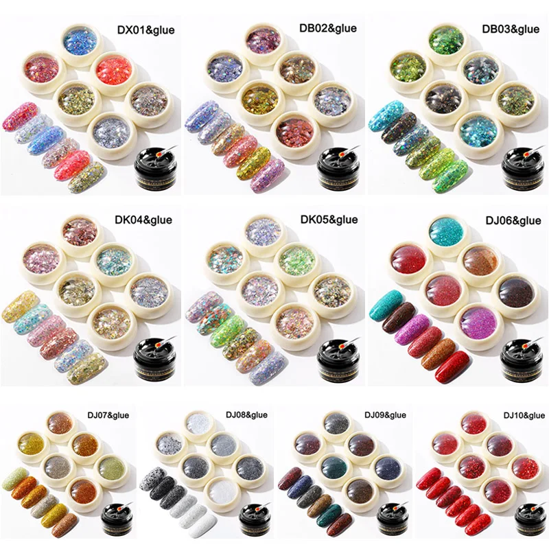 6 цветов женский набор пайеток для ногтей зеркальный блеск для ногтей порошок с герметиком JS11