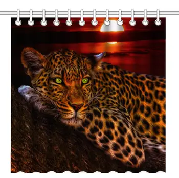 

Leopard on The Tree Nature Sunset Scene Shower Curtain ch Home Decorative Polyester Bath Curtain with 12 Hooks
