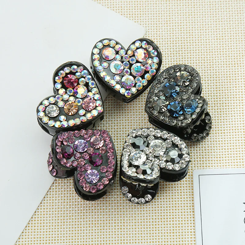 Корейские милые заколки для волос, сердце со стразами, маленькие когти для волос для женщин, аксессуары для волос с бриллиантами
