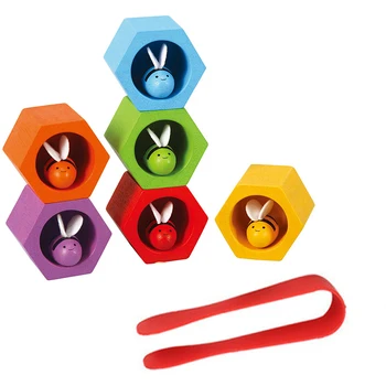 

Wooden Learning Educatinal Toys For Children Montessori Beehive Smart Game Sorting Color Cognitive Clip Bee Toy Sensory Toys