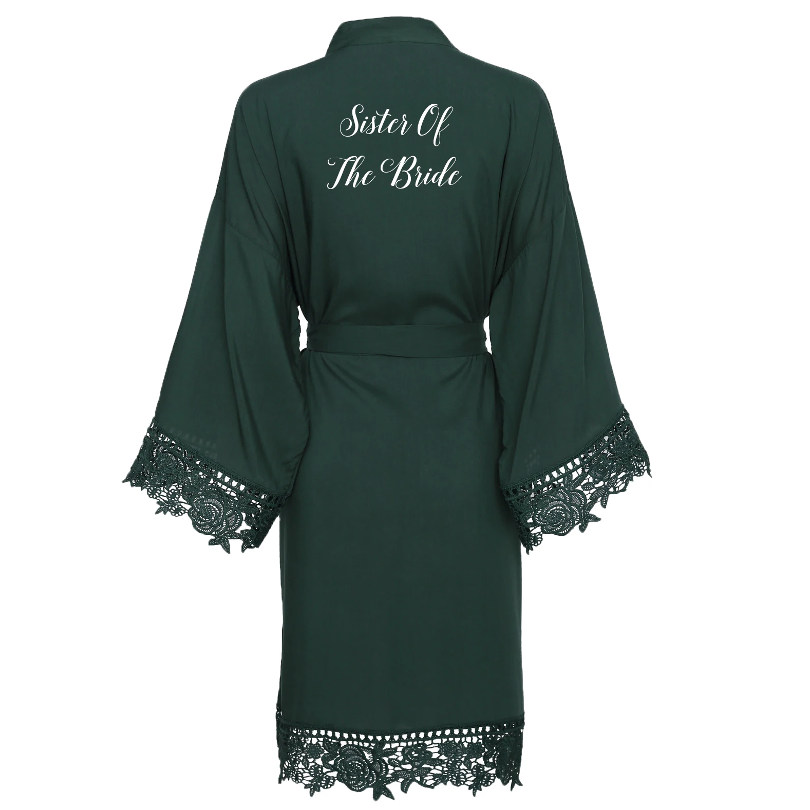 Owiter искусственный шелк зеленый сплошной хлопок кимоно халаты с кружевной отделкой для женщин свадебный Халат короткий пояс халат пижамы белый - Цвет: green Sister bride
