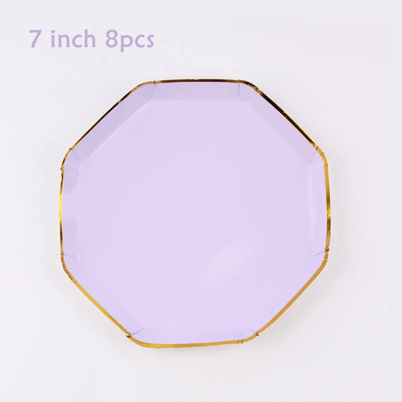 7 inch 8pcs 1 Набор фиолетовых серий одноразовые столовые приборы на день рождения бронзовая бумага/чашка скатерть декоративные свадебные/вечерние принадлежности - Цвет: 7 inch 8pcs