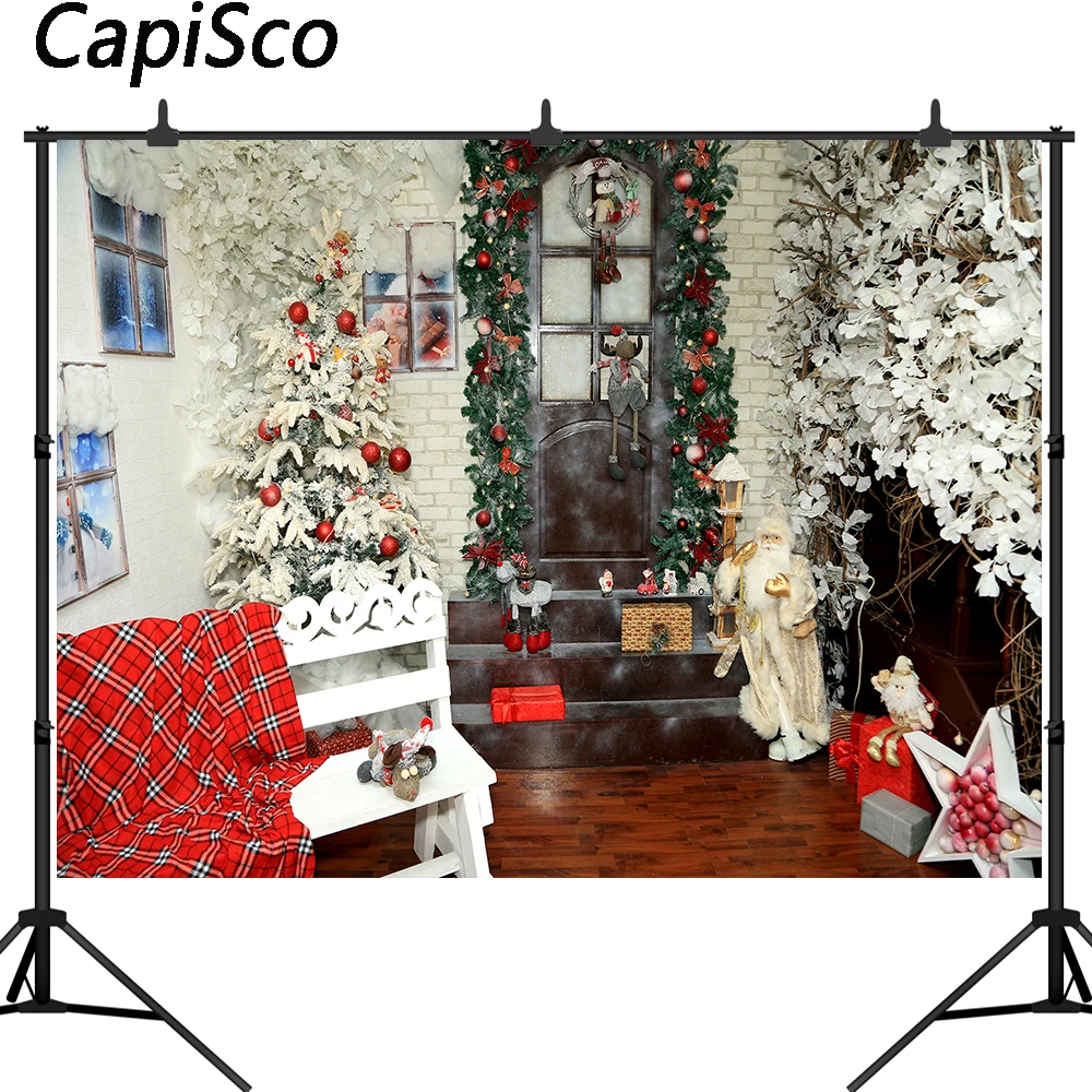 

Фон для рождественской фотосъемки с изображением окна рождественской елки деревянной двери в подарок для детей семейвечерние портретный фон реквизит для фотостудии