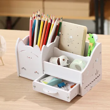 

Korean Style Pen Holder Wooden Small Drawer Cartoon Stationery Storage Box Student Desk Organizes Storage Boxes Makeup Organizer