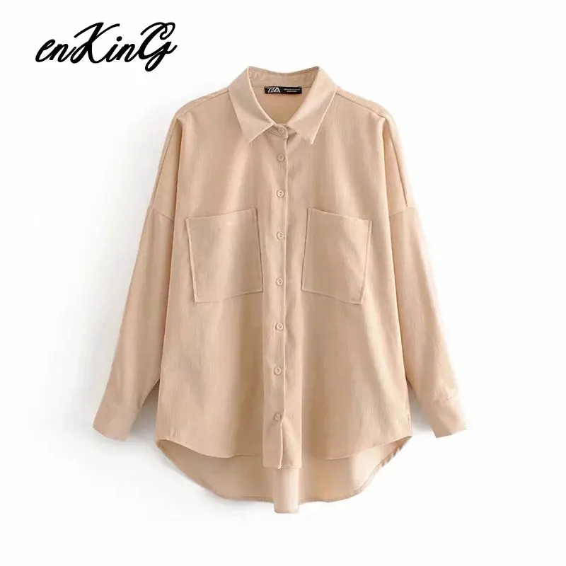 Cena 2019 anglia preppy oversize sztruks jesień za bluzka kobiety blusas mujer de moda 2019 chłopak koszula damskie topy i bluzki