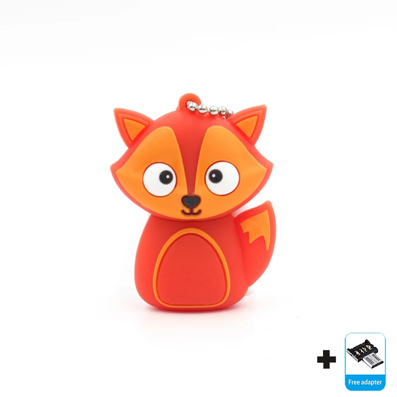 Usb флеш-накопитель, 128 ГБ, 64 ГБ, USB флеш-накопитель, сова, пчела, лиса, Пингвин, мультяшная флешка, memoria stick, 32 ГБ, 16 ГБ, 8 ГБ, флеш-накопитель U disk2.0 - Цвет: Fox-otg